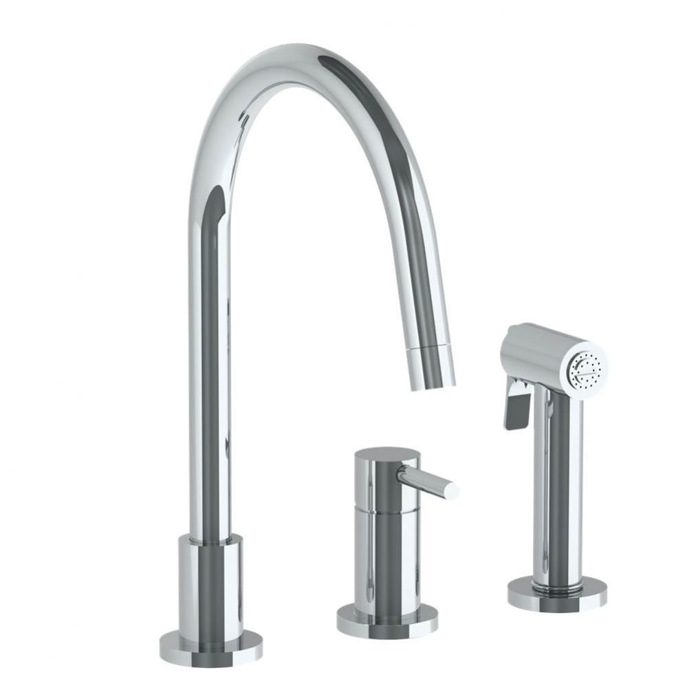 Deck Mounted 3 Hole Gooseneck Kitchen Set -  Includes Side Spray
