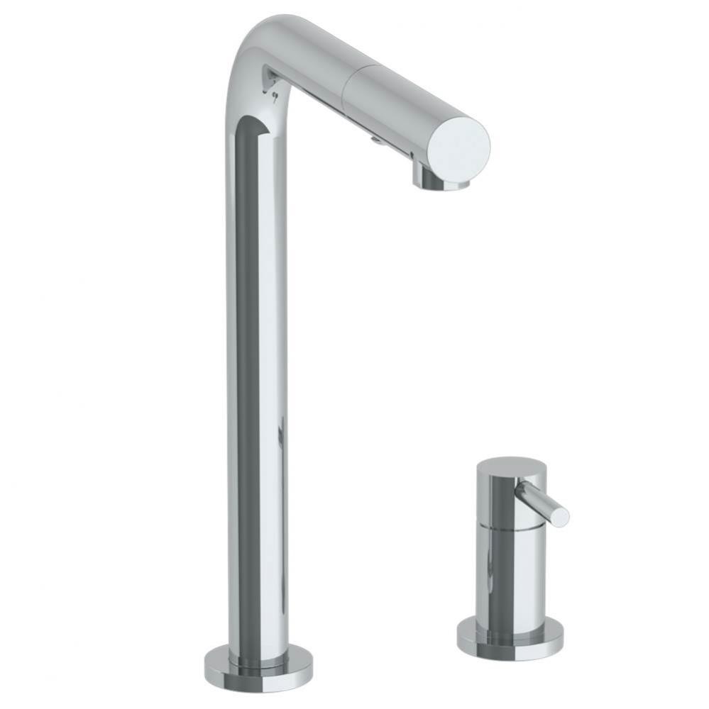 Deck Mounted 2 Hole Square Top Kitchen Faucet with Pull Out Spray