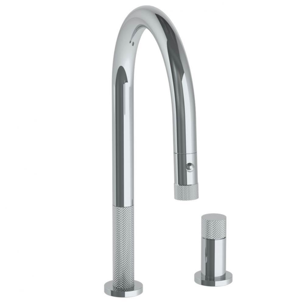 Deck Mounted 2 Hole Gooseneck Kitchen Faucet with Pull Down Spray