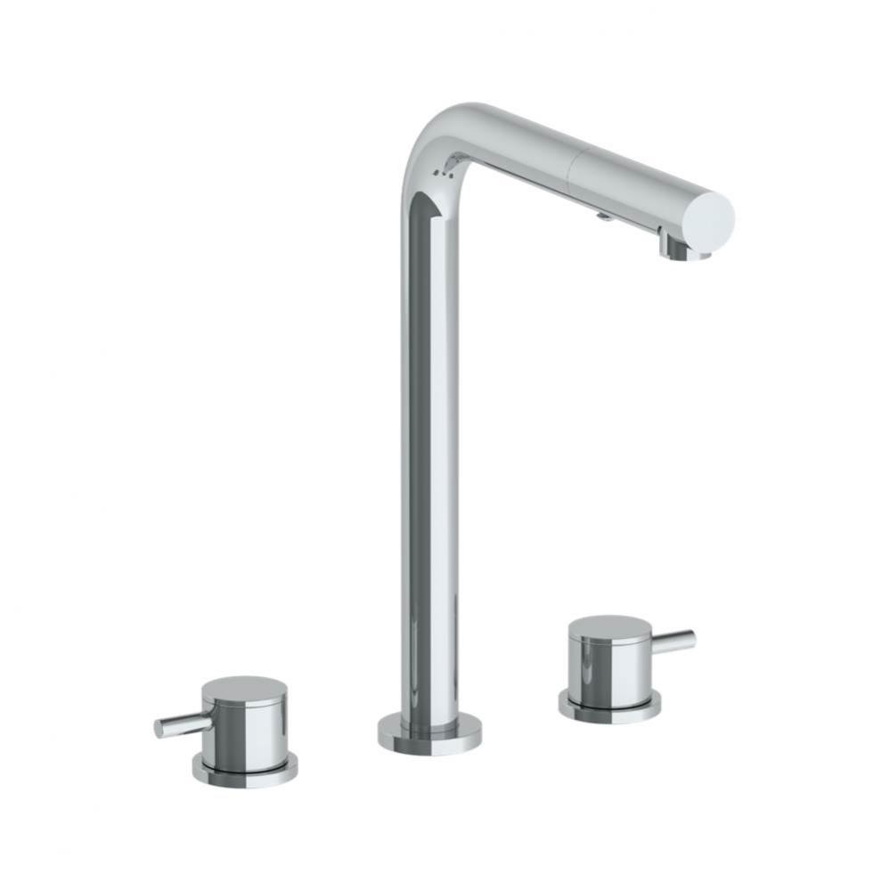 Deck Mounted 3 Hole Square Top Kitchen Faucet with Pull Out Spray