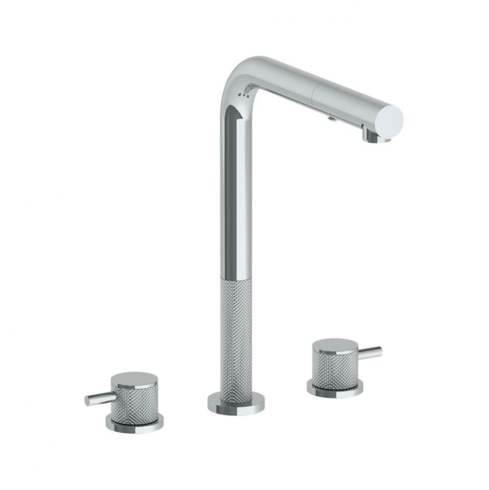 Deck Mounted 3 Hole Square Top Kitchen Faucet with Pull Out Spray