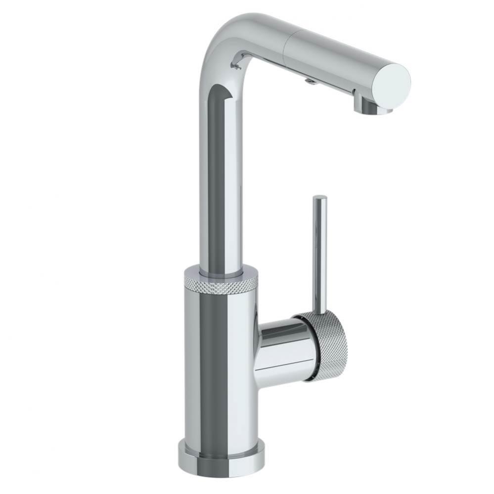 Deck Mounted 1 Hole Square Top Prep Faucet with Pull Out Spray