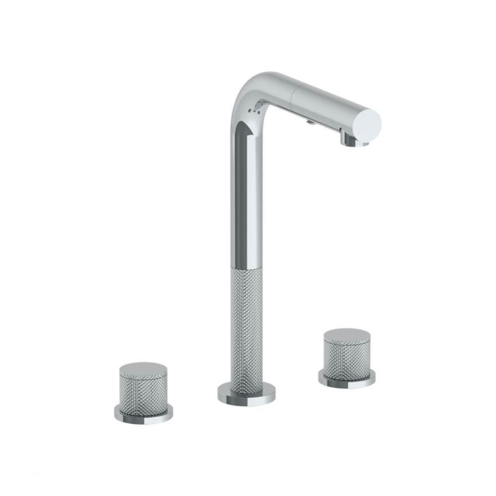 Deck Mounted 3 Hole Square Top Prep Faucet with Pull Out Spray