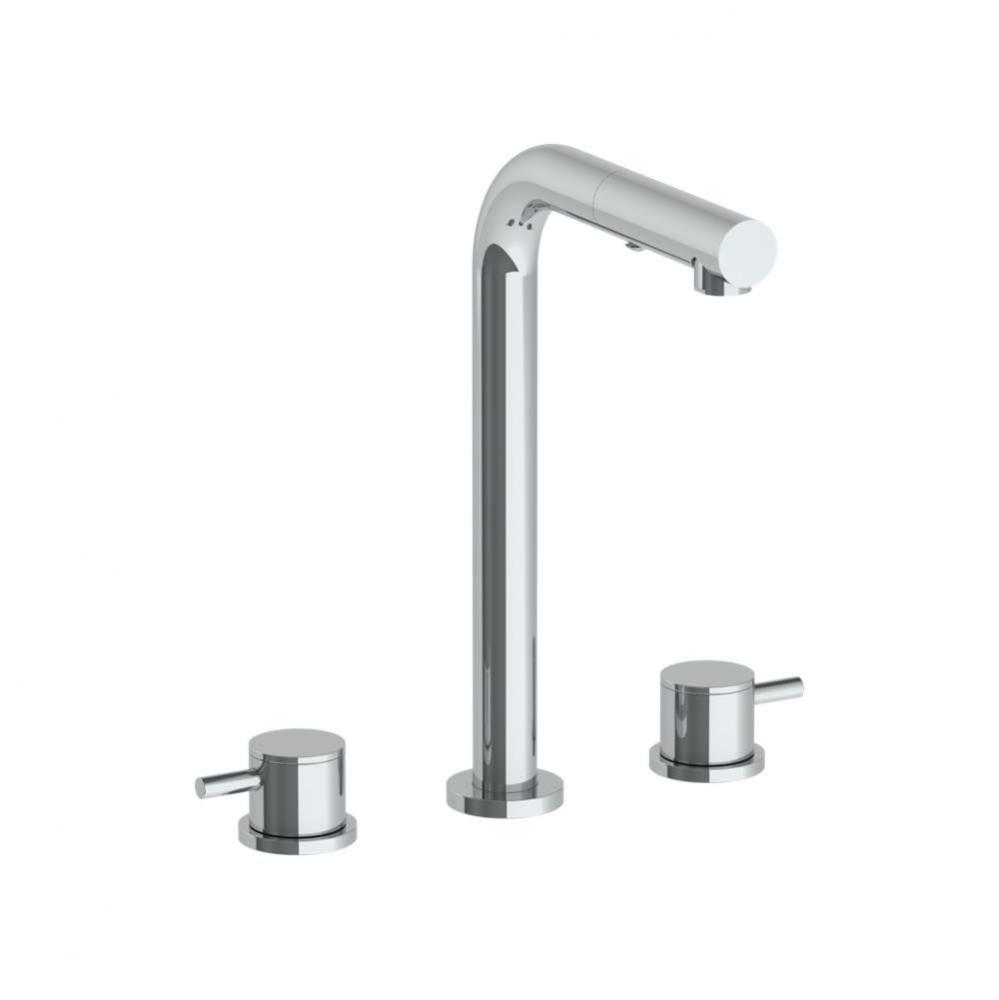 Deck Mounted 3 Hole Square Top Prep Faucet with Pull Out Spray