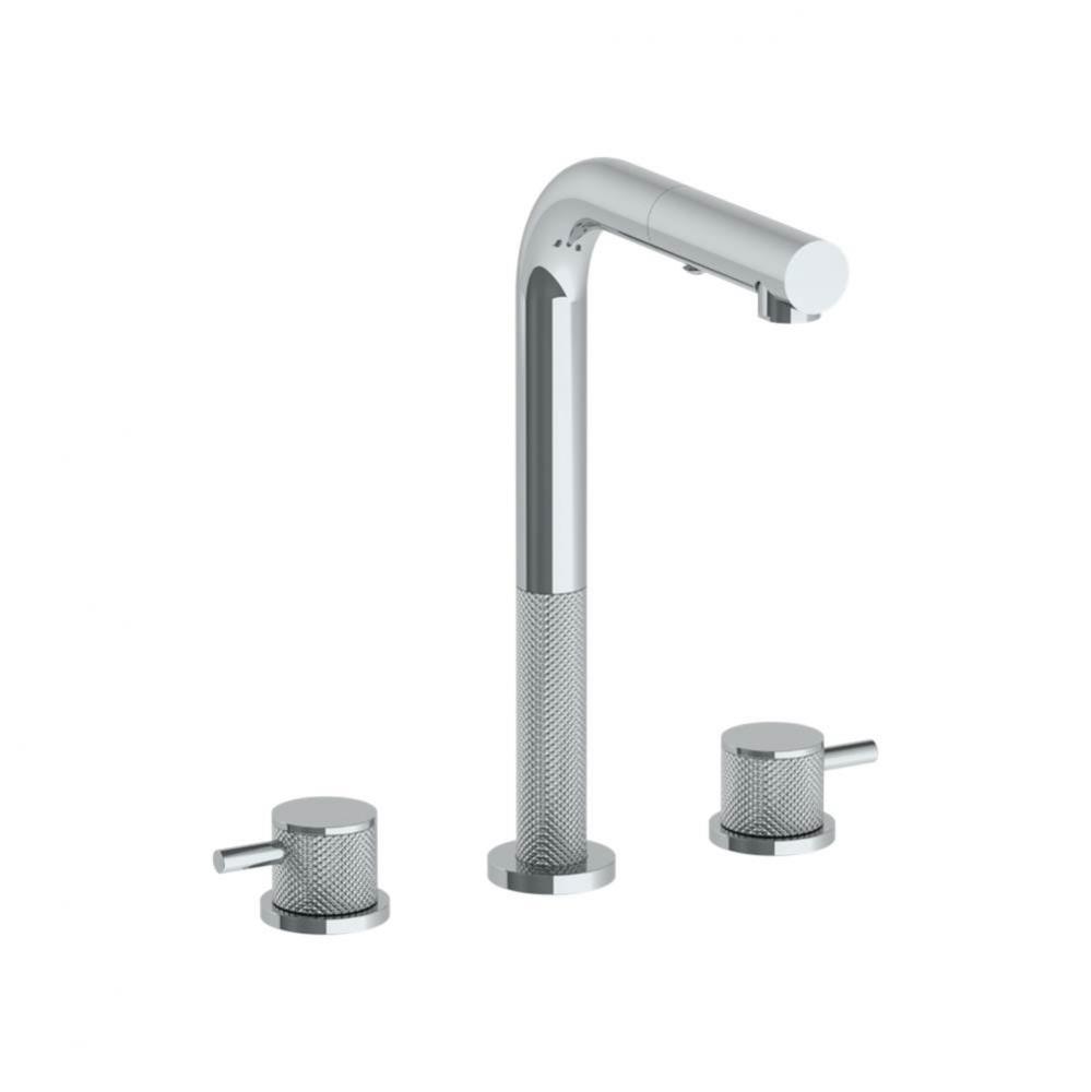 Deck Mounted 3 Hole Square Top Prep Faucet with Pull Out Spray