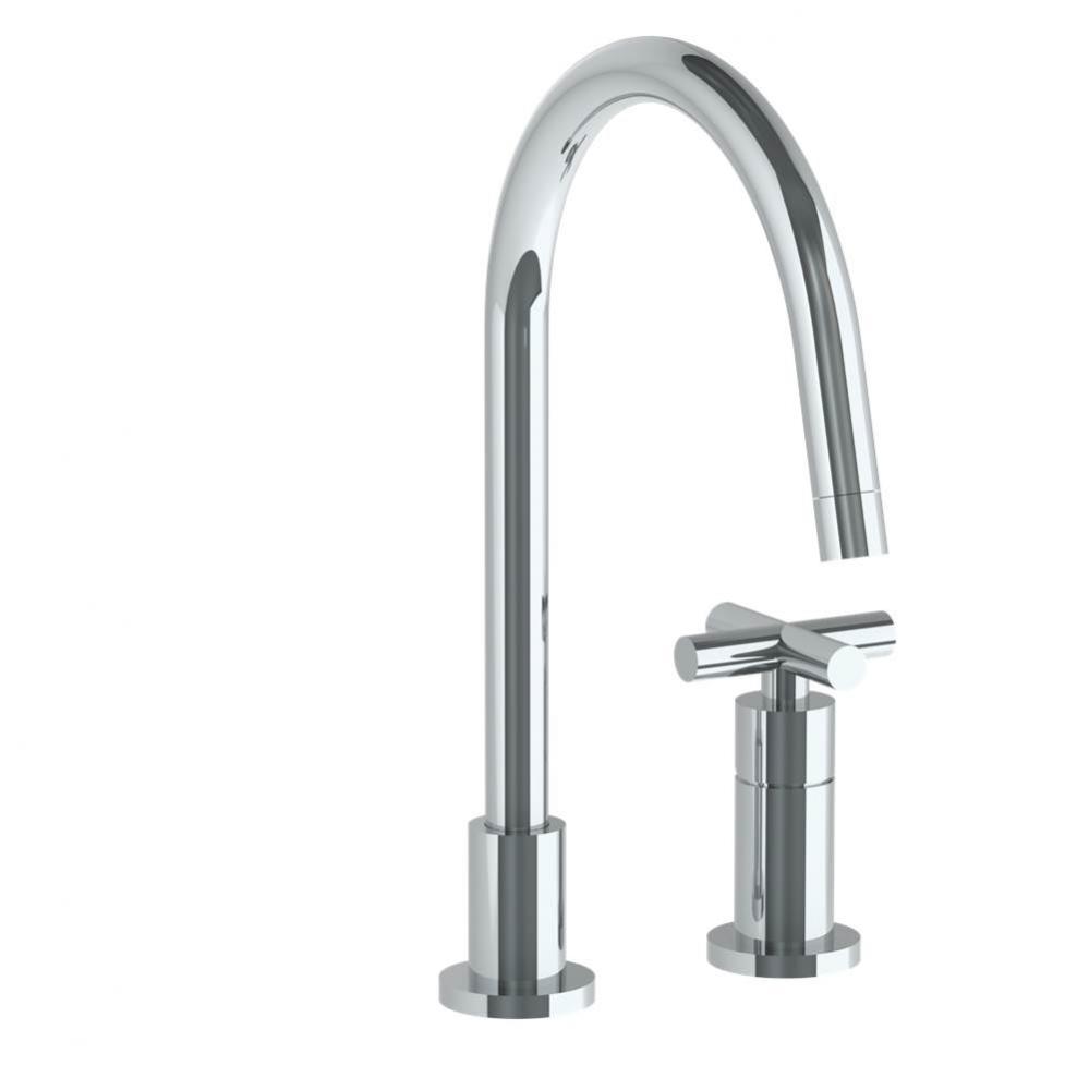 Deck Mounted 2 Hole Gooseneck Kitchen Faucet