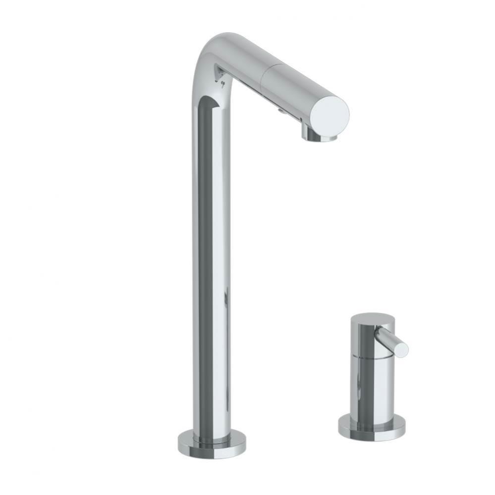 Deck Mounted 2 Hole Square Top Kitchen Faucet with Pull Out Spray