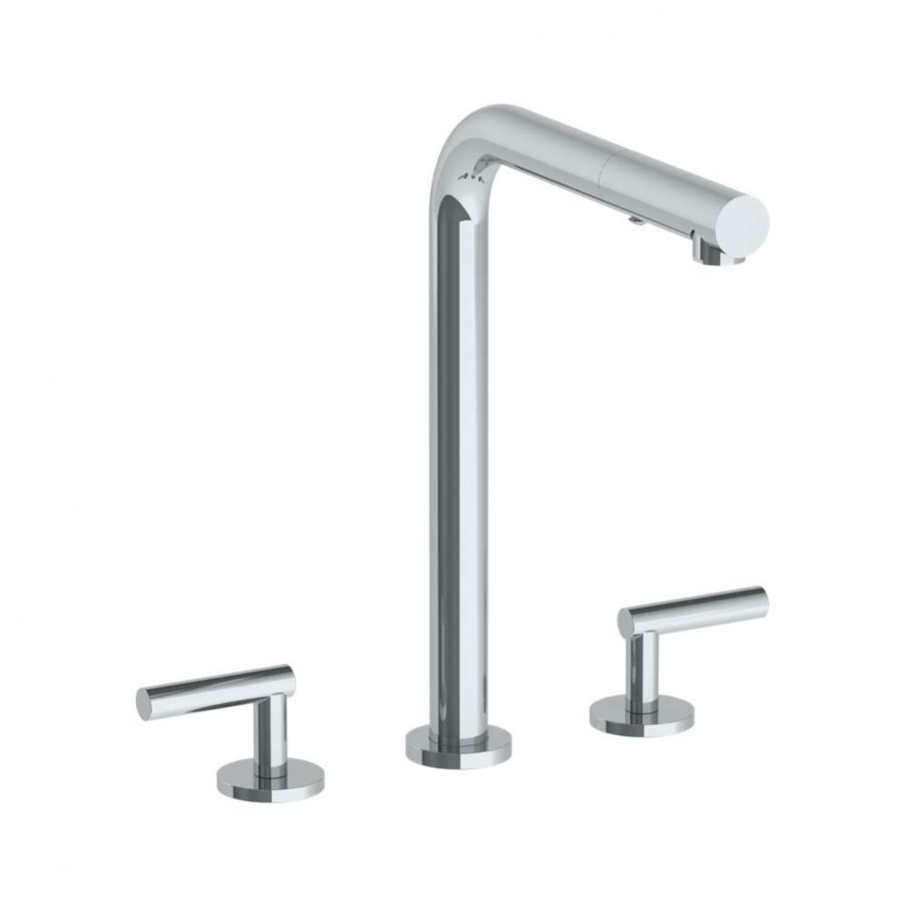 Deck Mounted 3 Hole Square Top Kitchen Faucet with Pull Out Spray