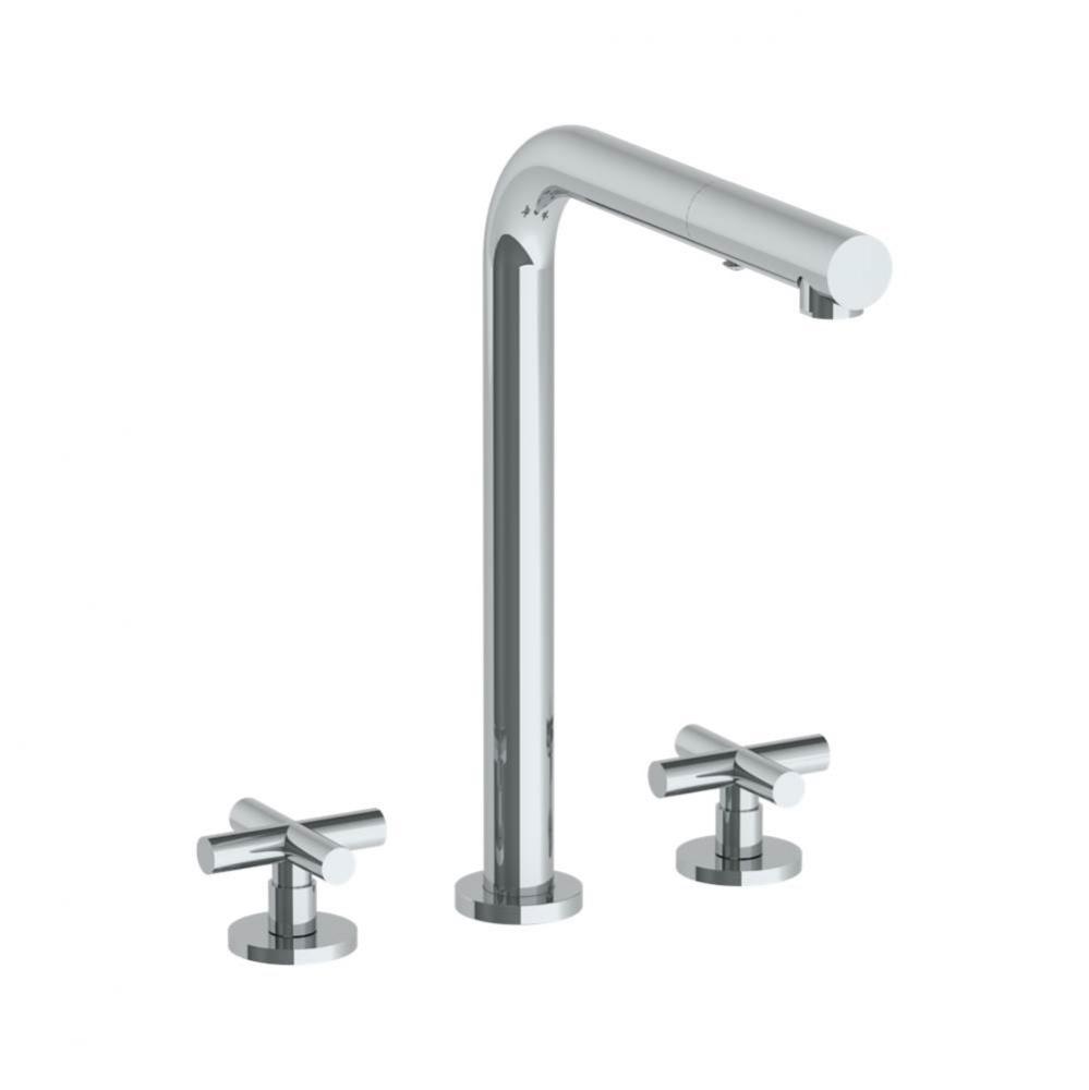 Deck Mounted 3 Hole Square Top Kitchen Faucet with Pull Out Spray
