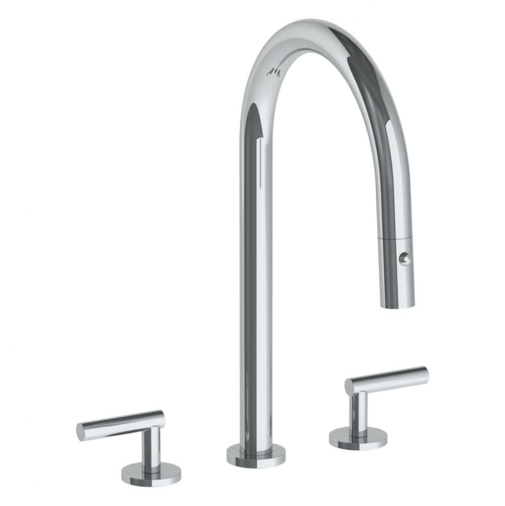 Deck Mounted 3 Hole Gooseneck Kitchen Faucet with Pull Down Spray