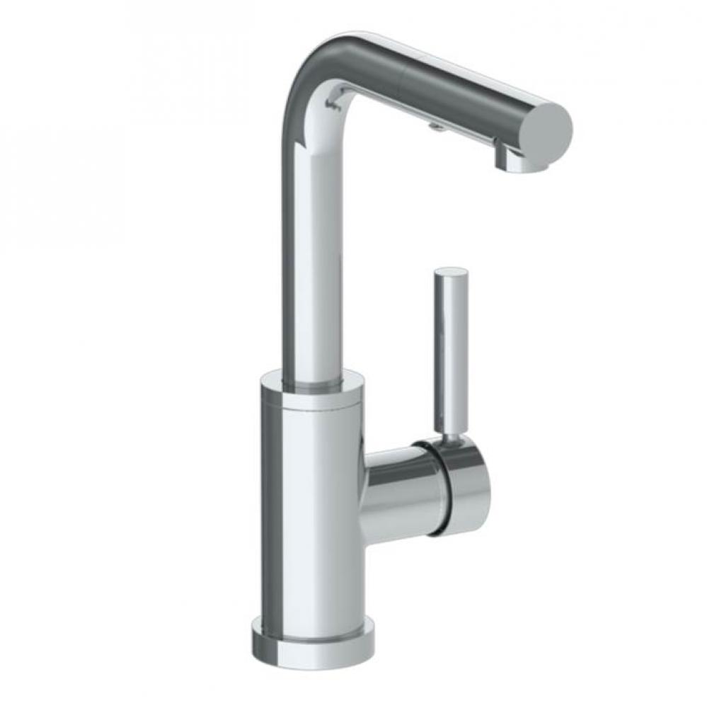 Deck Mounted 1 Hole Square Top Prep Faucet with Pull Out Spray
