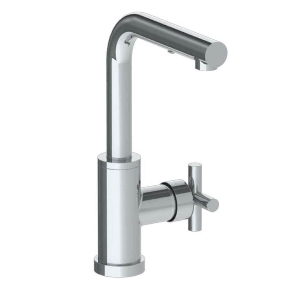 Deck Mounted 1 Hole Square Top Prep Faucet with Pull Out Spray