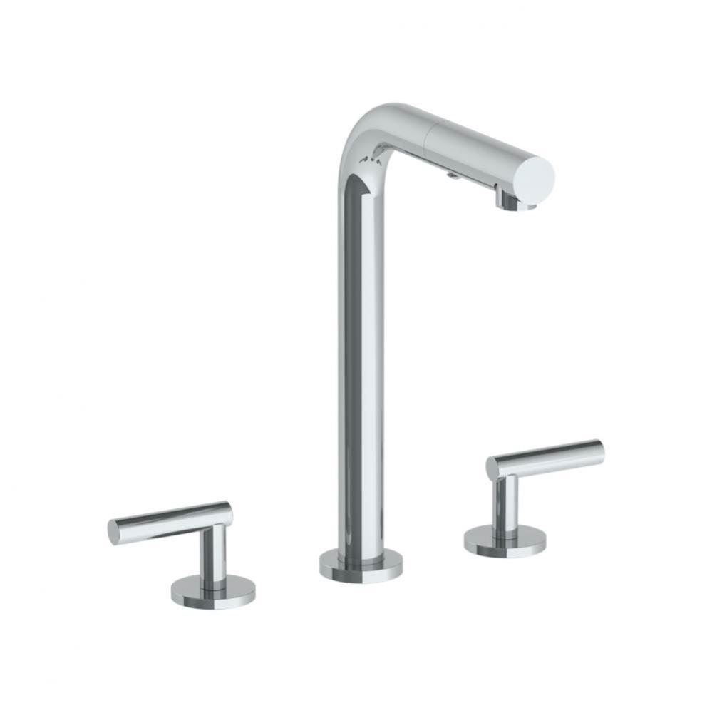 Deck Mounted 3 Hole Square Top Prep Faucet with Pull Out Spray