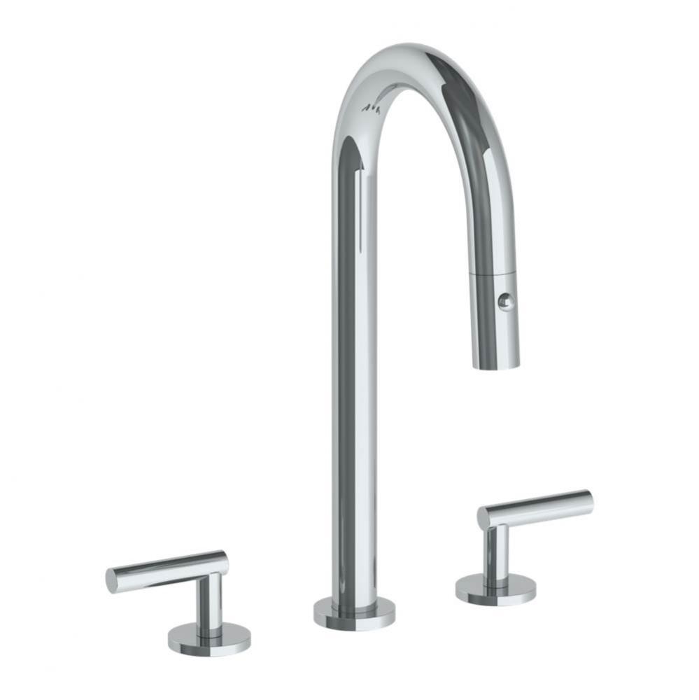 Deck Mounted 3 Hole Gooseneck Prep Faucet with Pull Down Spray