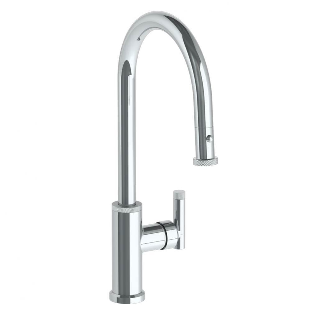 Deck Mounted 1 Hole Gooseneck Kitchen Faucet with Pull Down Spray - High Spout