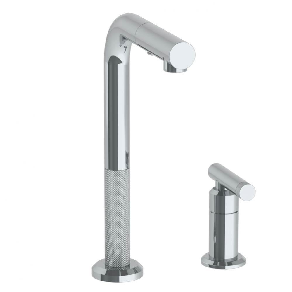 Deck Mounted 2 Hole Square Top Prep Faucet with Pull Out Spray