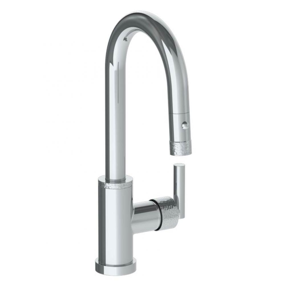Deck Mounted 1 Hole Gooseneck Prep Faucet with Pull Down Spray