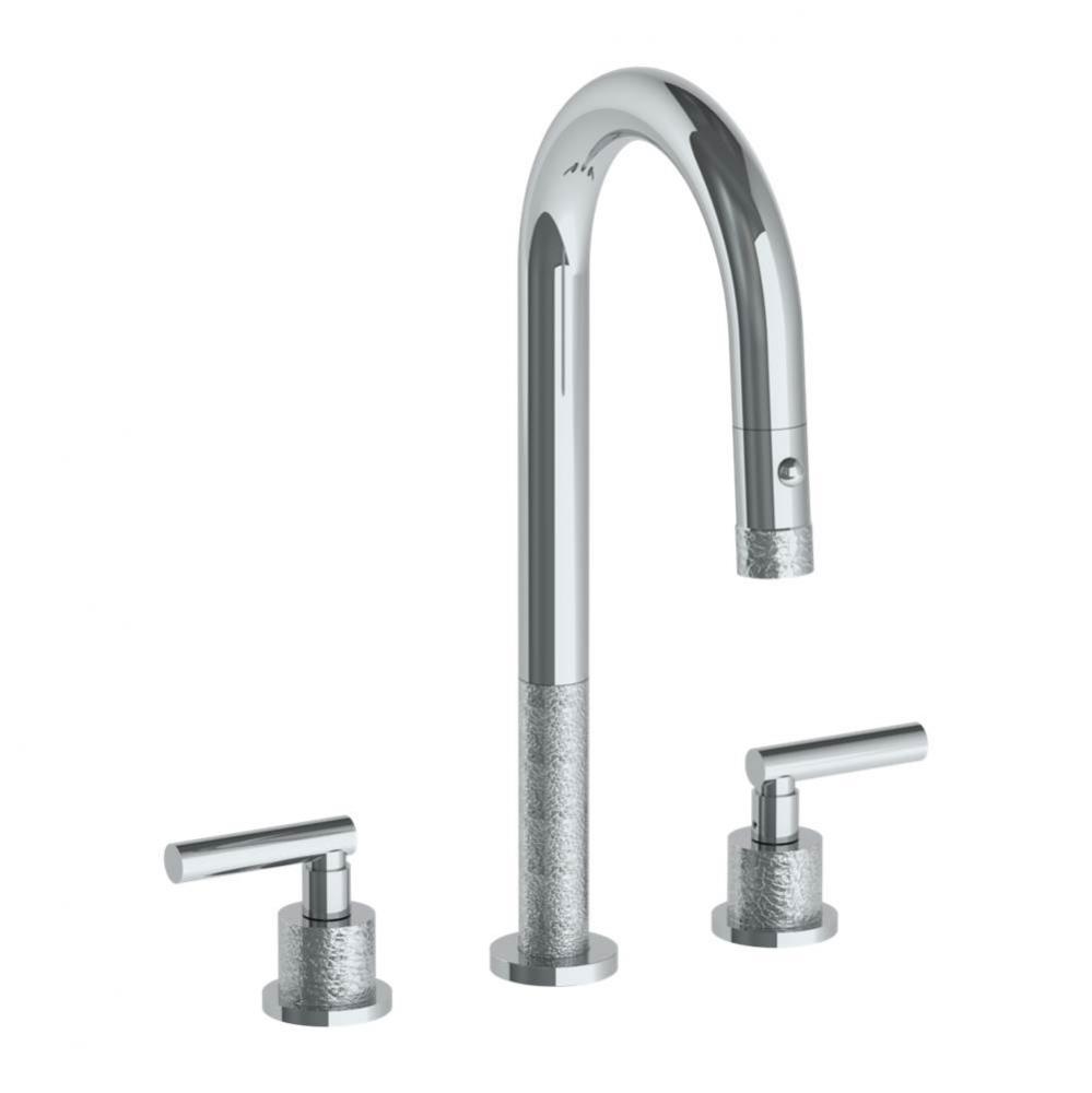 Deck Mounted 3 Hole Gooseneck Prep Faucet with Pull Down Spray