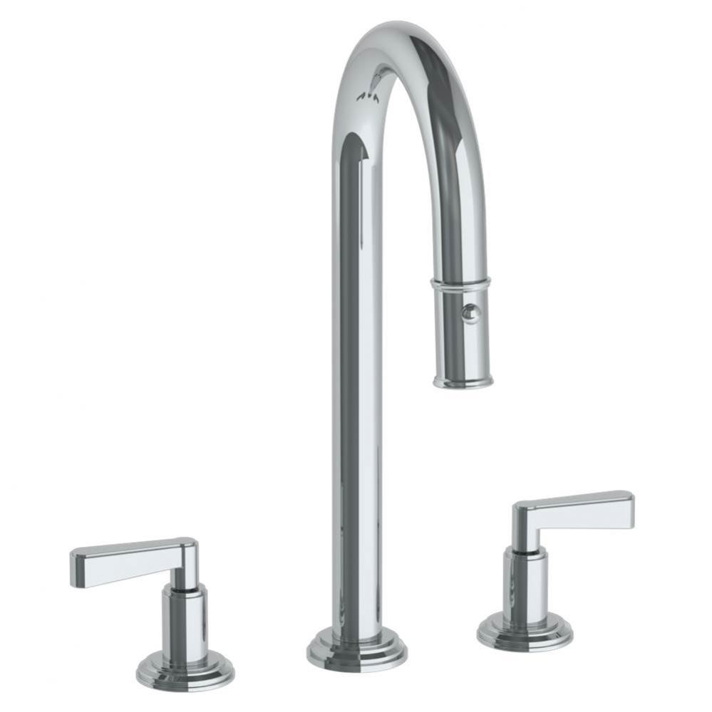 Deck Mounted 3 Hole Gooseneck Prep Faucet with Pull Down Spray