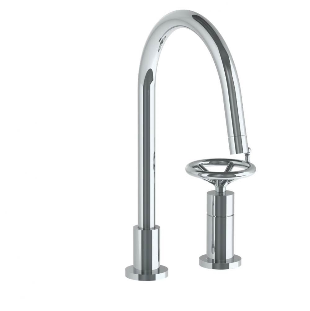 Deck Mounted 2 Hole Gooseneck Kitchen Faucet