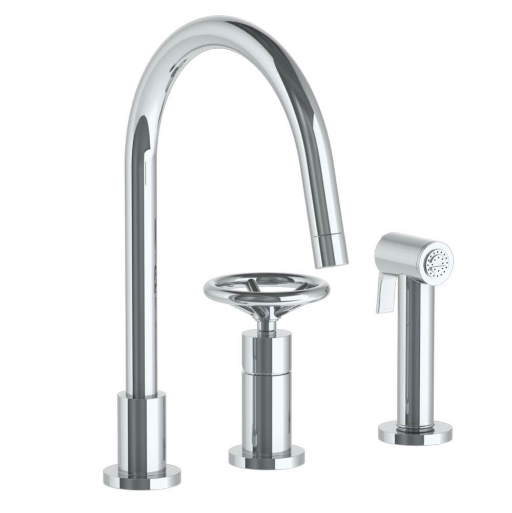 Deck Mounted 3 Hole Gooseneck Kitchen Set -  Includes Side Spray