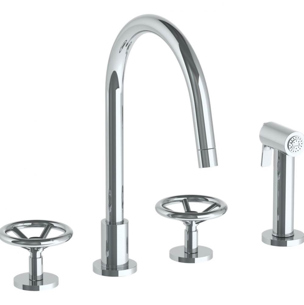 Deck Mounted 4 Hole Gooseneck Kitchen Set -  Includes Side Spray