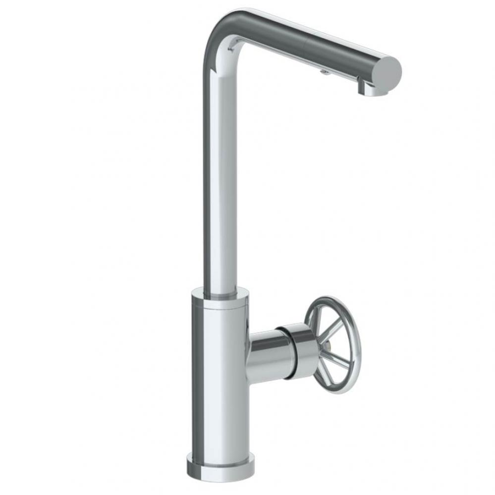 Deck Mounted 1 Hole Square Top Kitchen Faucet with Pull Out Spray - High Spout