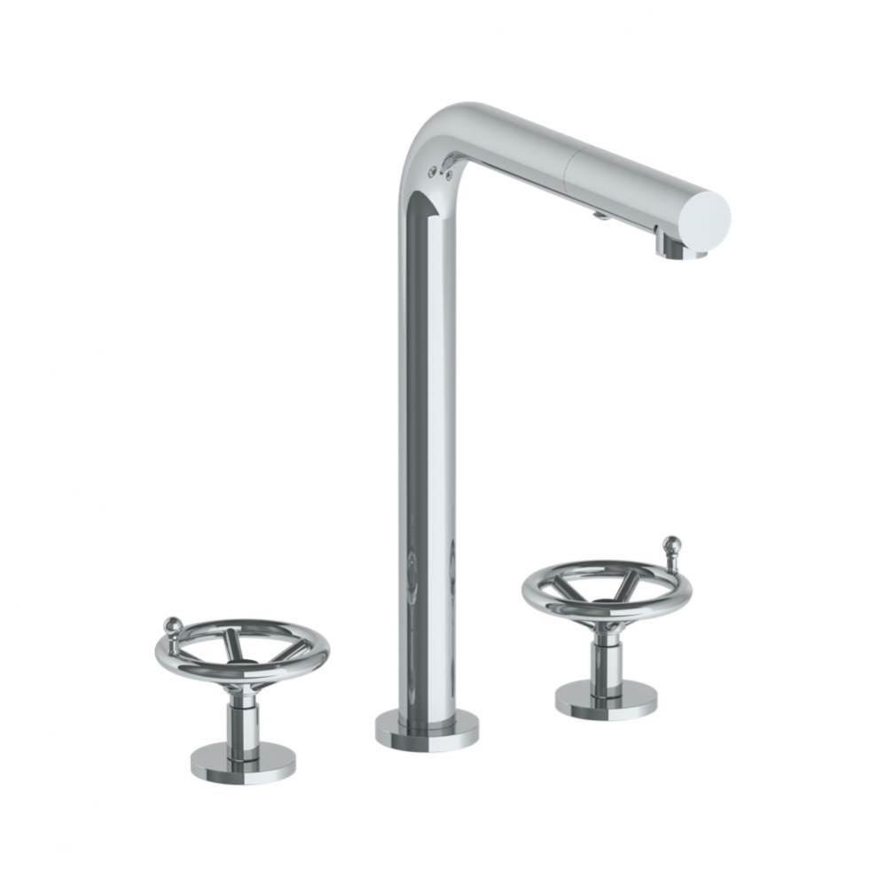 Deck Mounted 3 Hole Square Top Kitchen Faucet with Pull Out Spray
