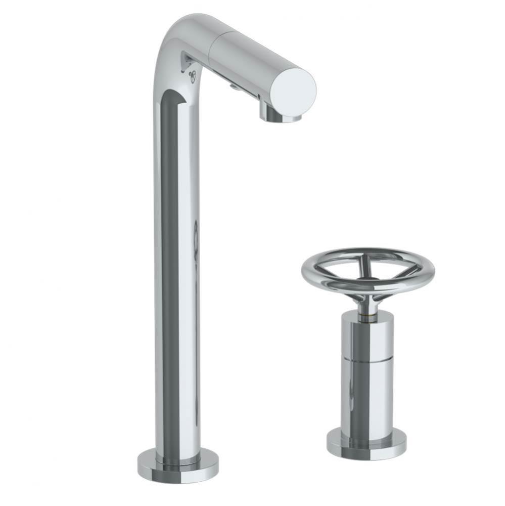 Deck Mounted 2 Hole Square Top Prep Faucet with Pull Out Spray