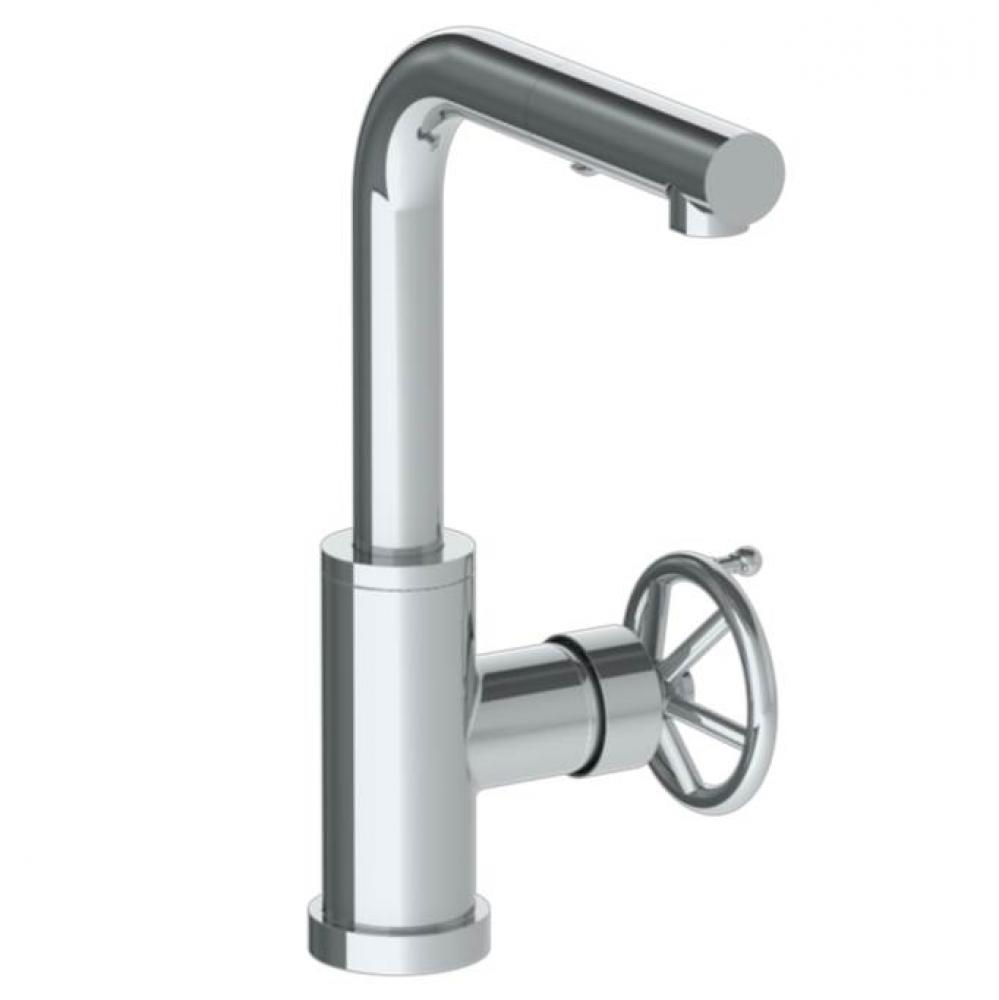 Deck Mounted 1 Hole Square Top Prep Faucet with Pull Out Spray