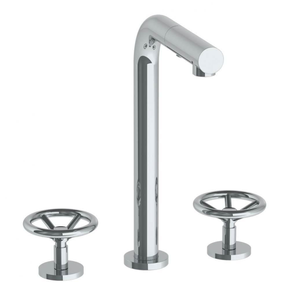 Deck Mounted 3 Hole Square Top Prep Faucet with Pull Out Spray