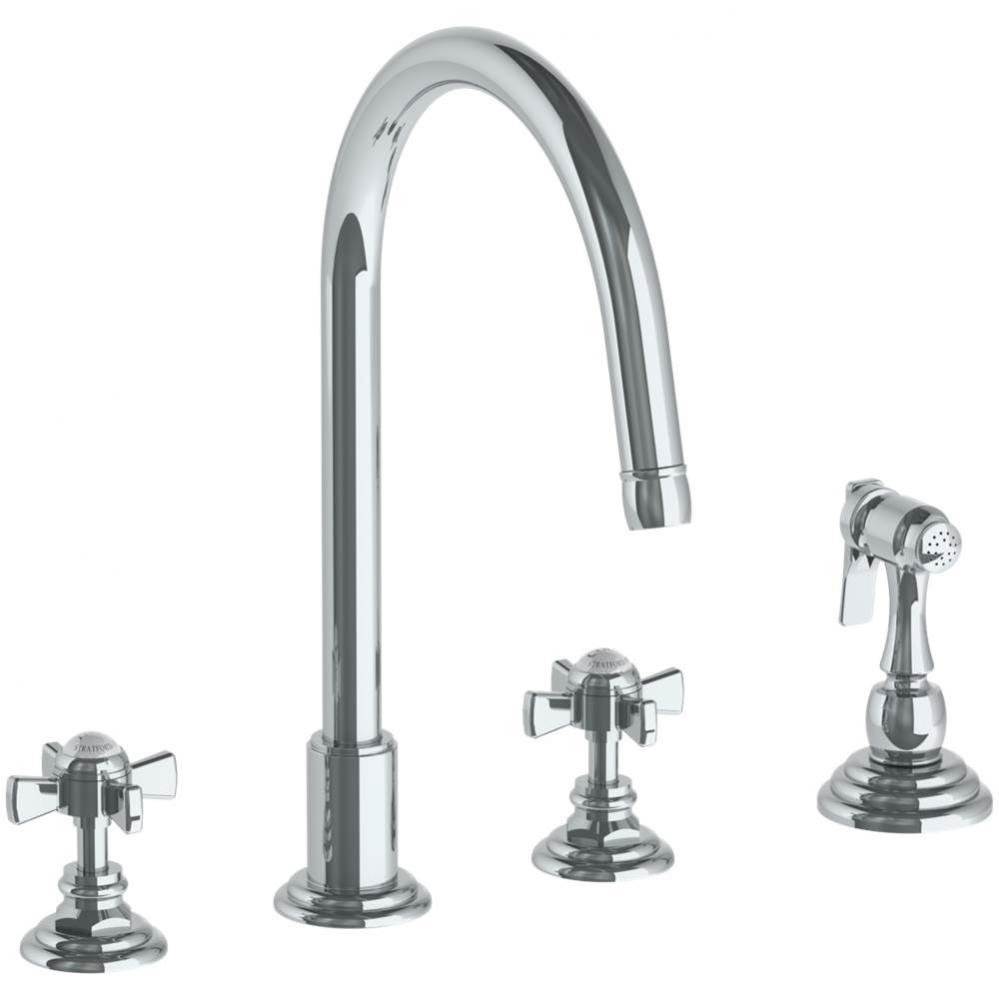 Deck Mounted 4 Hole Gooseneck Kitchen Set -  Includes Side Spray