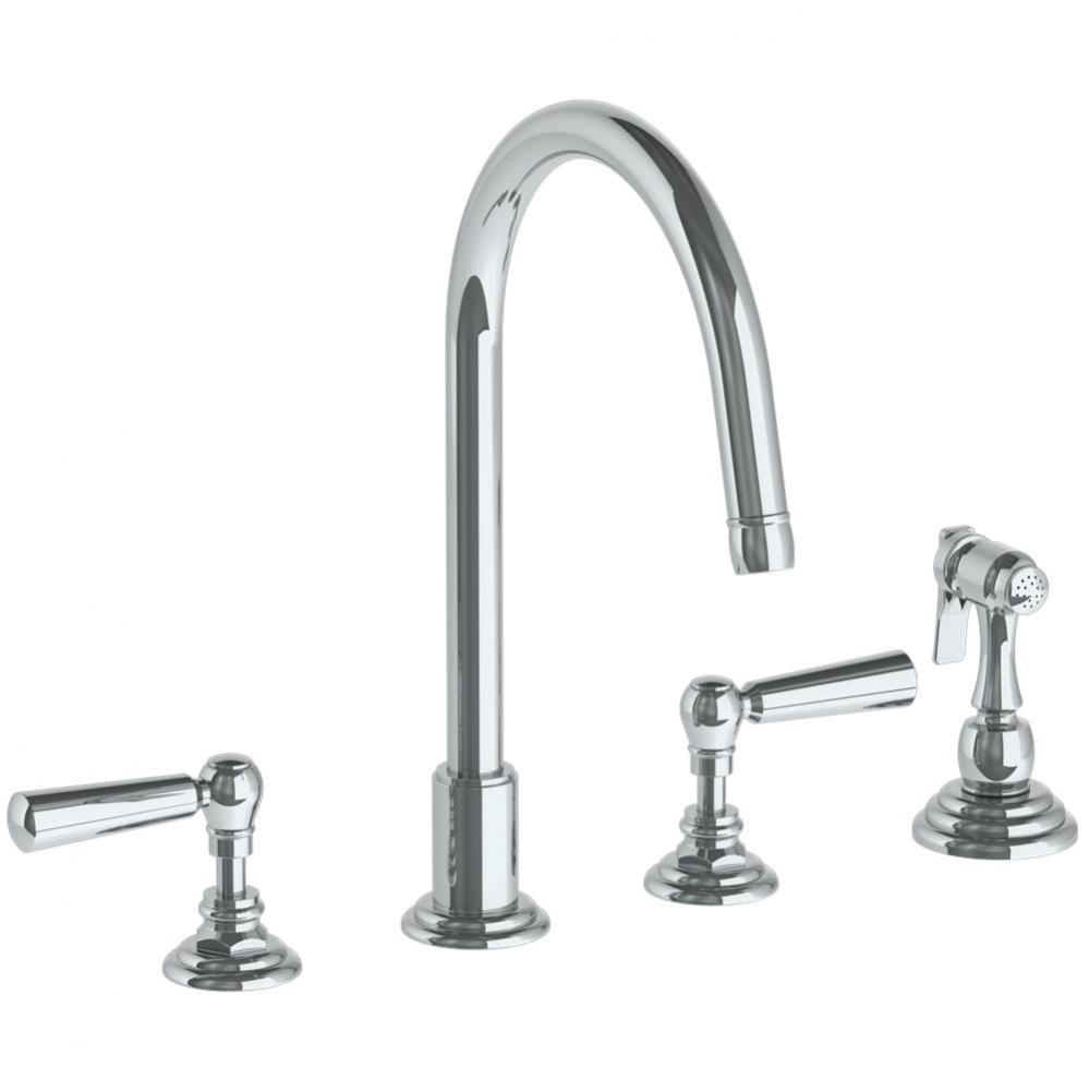 Deck Mounted 4 Hole Gooseneck Kitchen Set -  Includes Side Spray