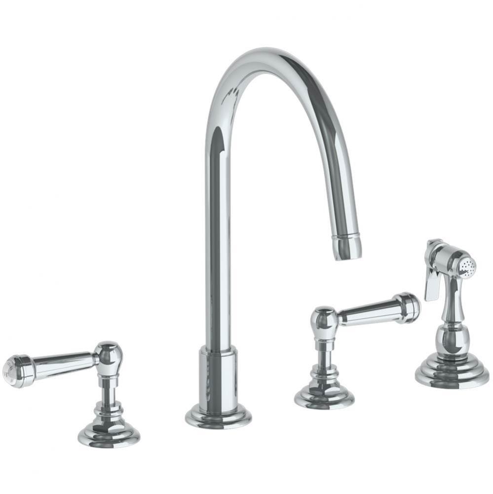 Deck Mounted 4 Hole Gooseneck Kitchen Set -  Includes Side Spray