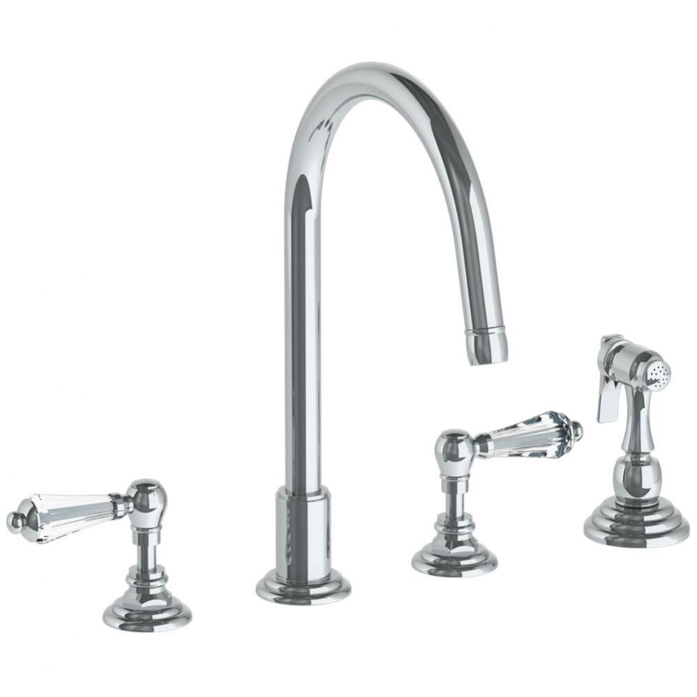 Deck Mounted 4 Hole Gooseneck Kitchen Set -  Includes Side Spray