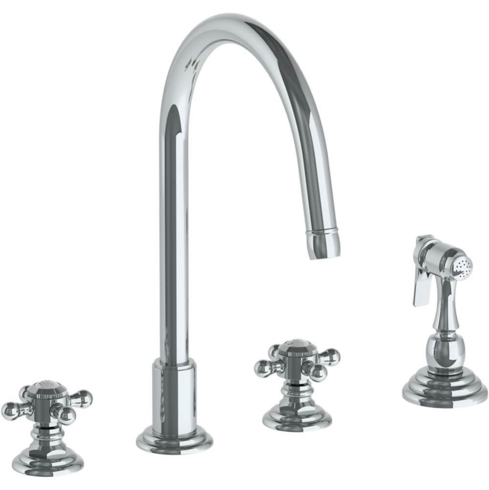 Deck Mounted 4 Hole Gooseneck Kitchen Set -  Includes Side Spray