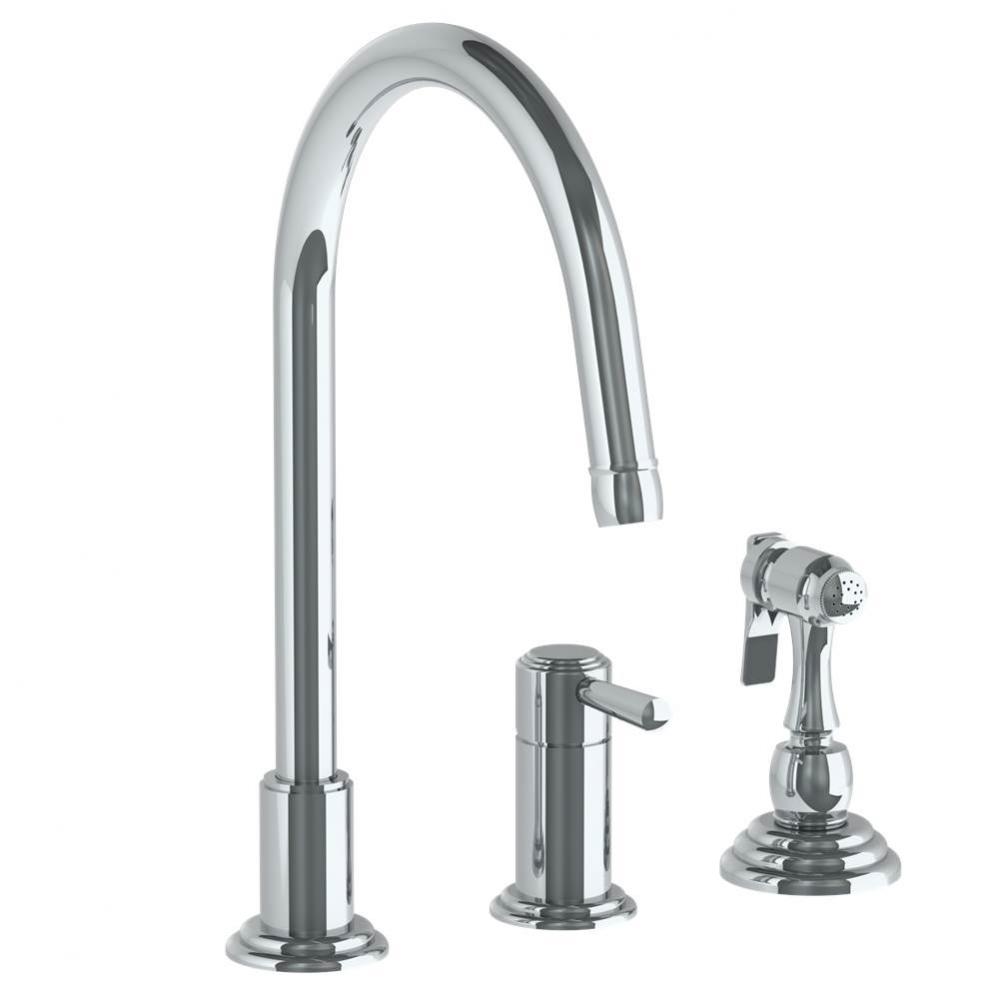 Deck Mounted 3 Hole Gooseneck Kitchen Faucet - Includes Side Spray