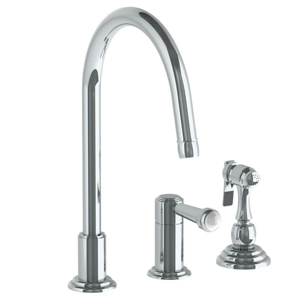 Deck Mounted 3 Hole Gooseneck Kitchen Faucet - Includes Side Spray