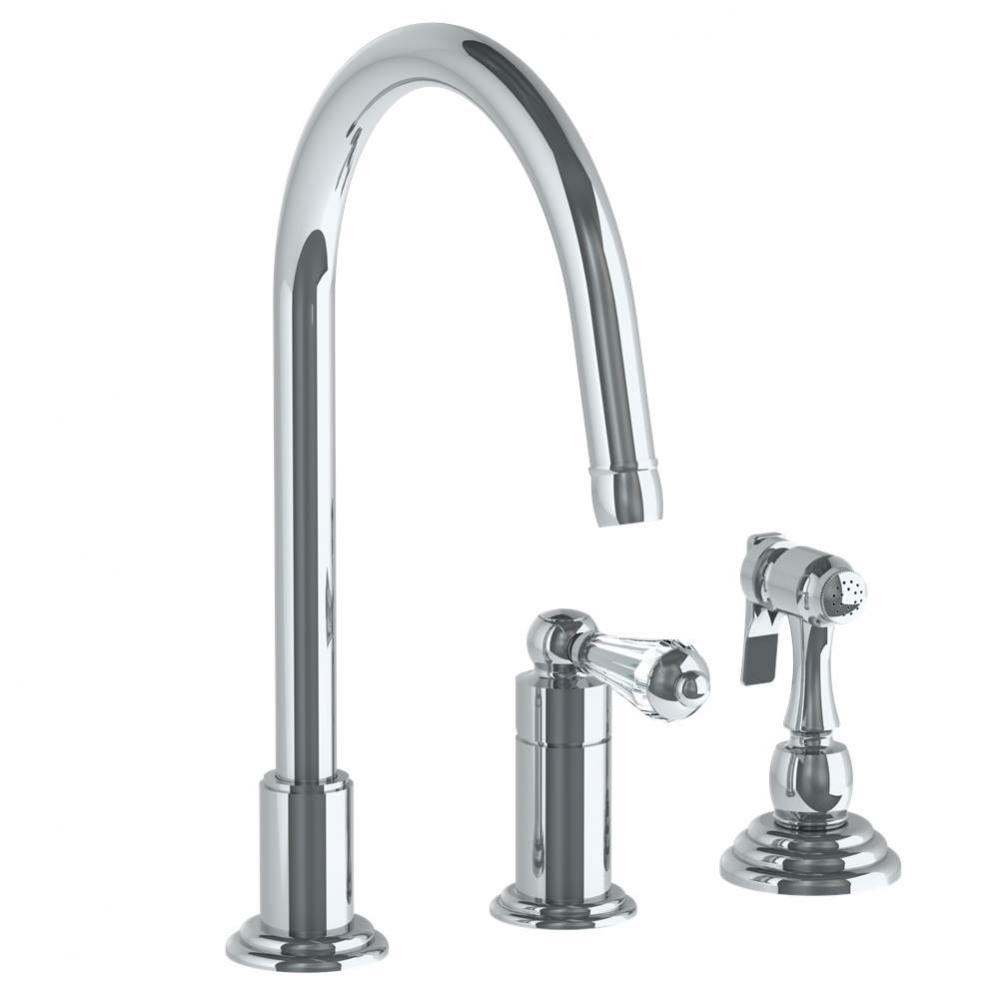 Deck Mounted 3 Hole Gooseneck Kitchen Faucet - Includes Side Spray