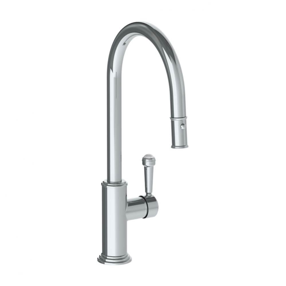 Deck Mounted 1 Hole Gooseneck Kitchen Faucet with Pull Down Spray - High Spout