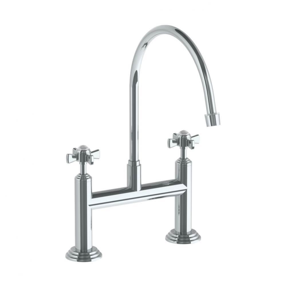 Deck Mounted Bridge Extended Gooseneck Kitchen Faucet