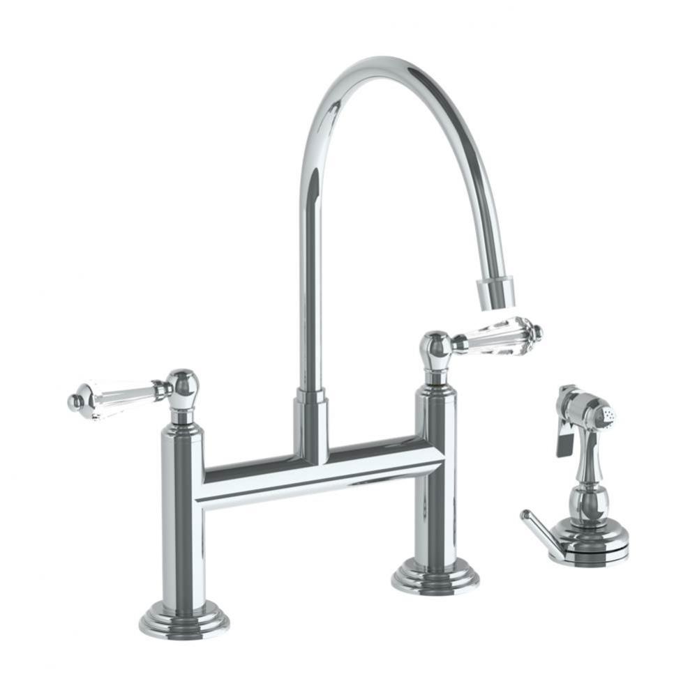 Deck Mounted Bridge Extended Gooseneck Kitchen Faucet with Independent Side Spray