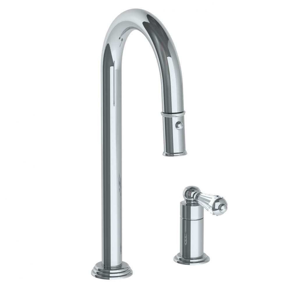 Deck Mounted 2 Hole Gooseneck Prep Faucet with Pull Down Spray