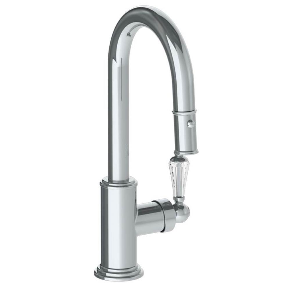 Deck Mounted 1 Hole Gooseneck Prep Faucet with Pull Down Spray