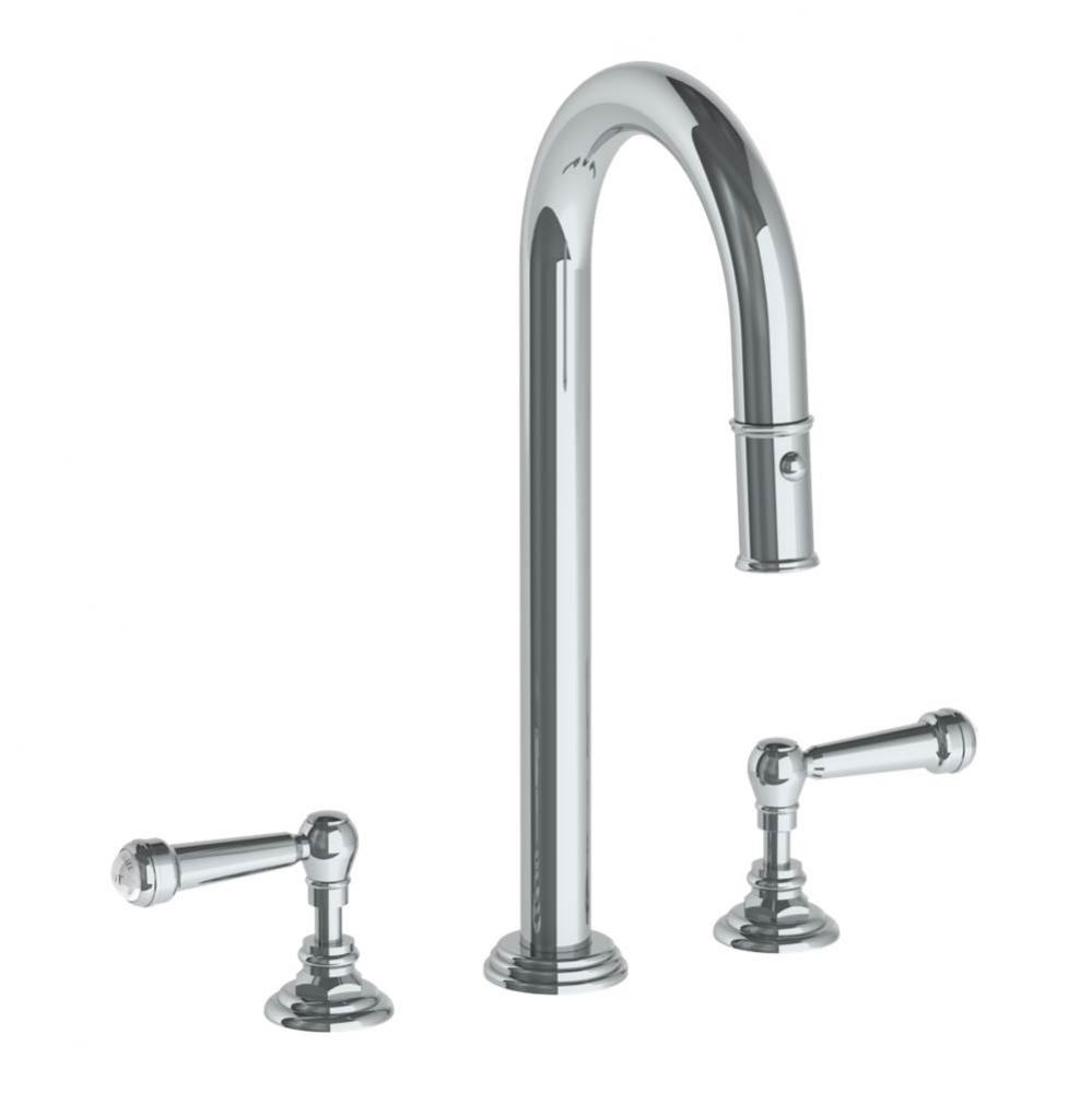 Deck Mounted 3 Hole Gooseneck Top Prep Faucet with Pull Down Spray