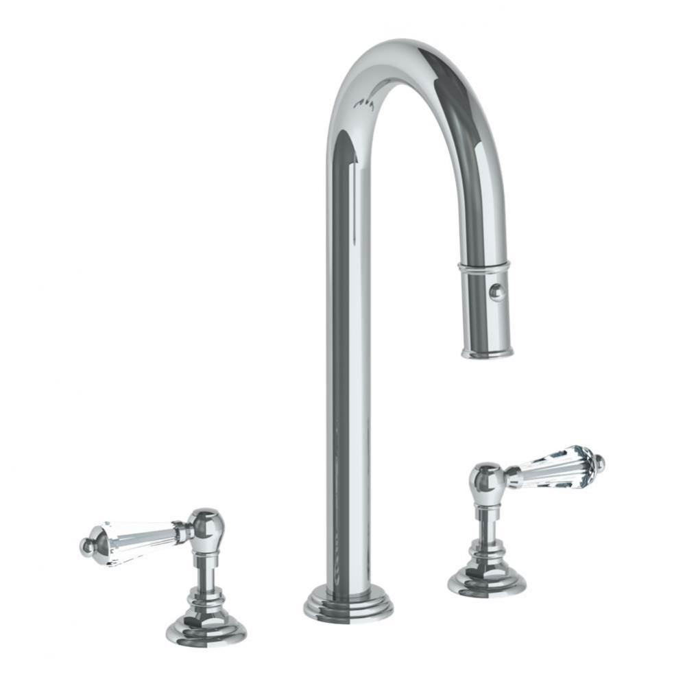 Deck Mounted 3 Hole Gooseneck Top Prep Faucet with Pull Down Spray