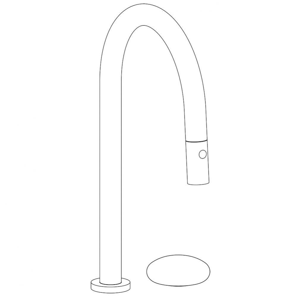 Deck Mounted 2 Hole Gooseneck Kitchen Faucet with Pull Down Spray
