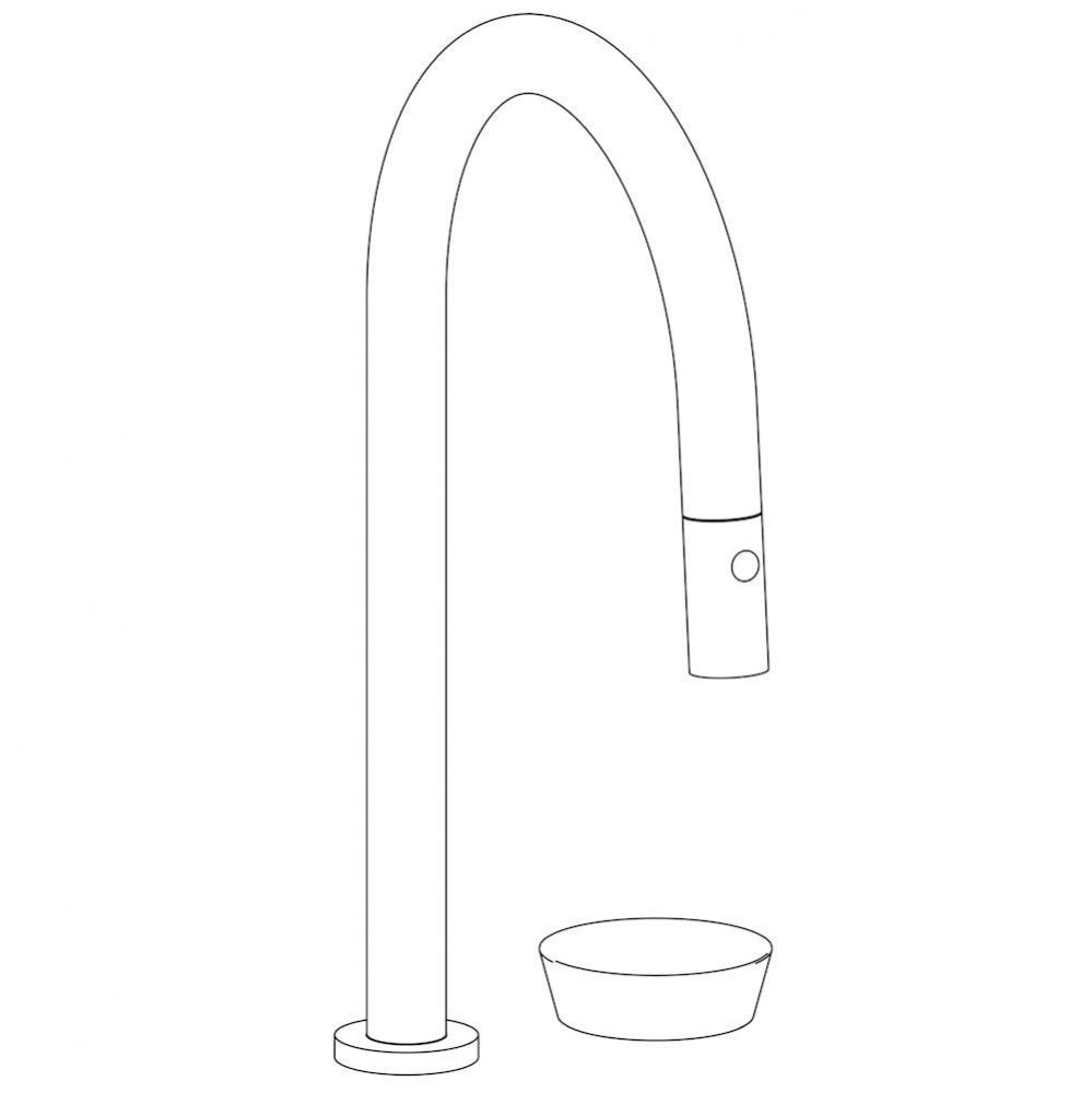 Deck Mounted 2 Hole Gooseneck Kitchen Faucet with Pull Down Spray