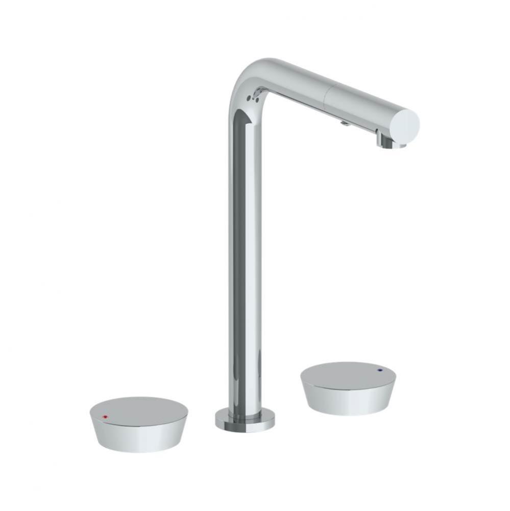 Deck Mounted 3 Hole Square Top Kitchen Faucet with Pull Out Spray