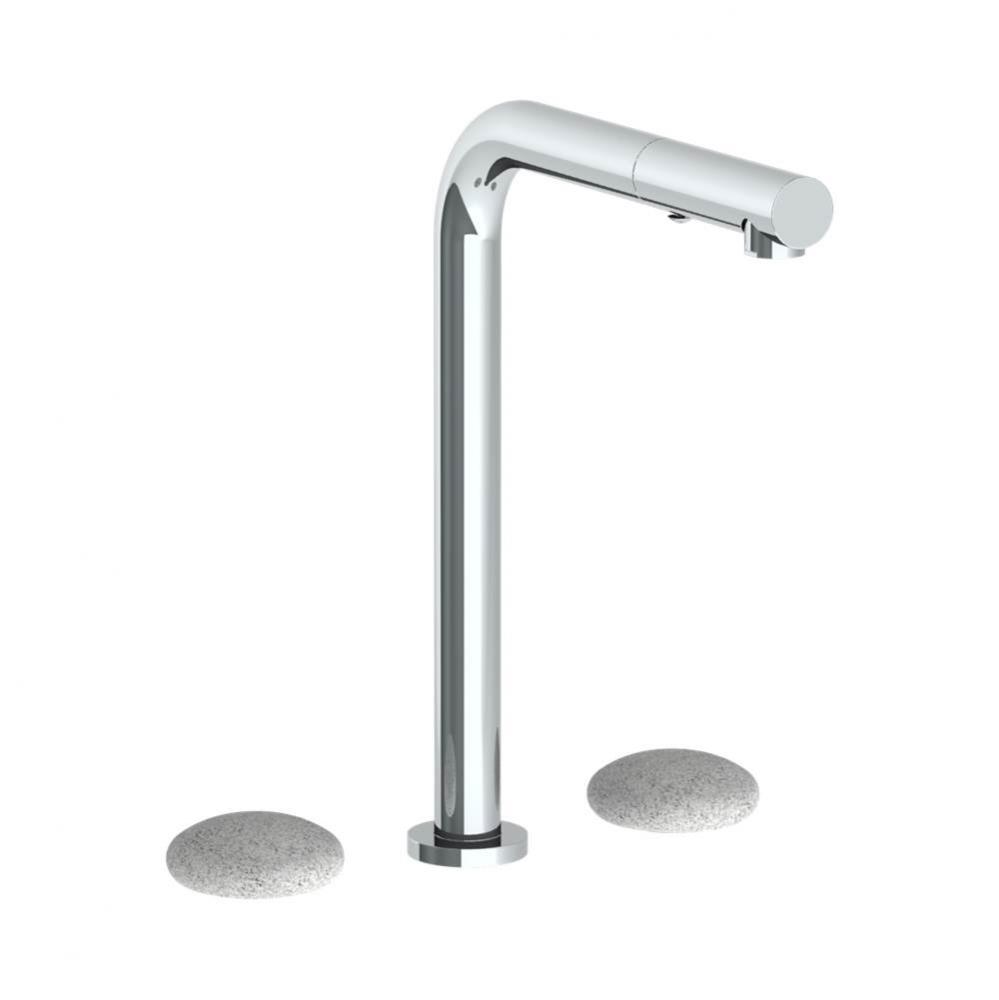 Deck Mounted 3 Hole Square Top Kitchen Faucet with Pull Out Spray